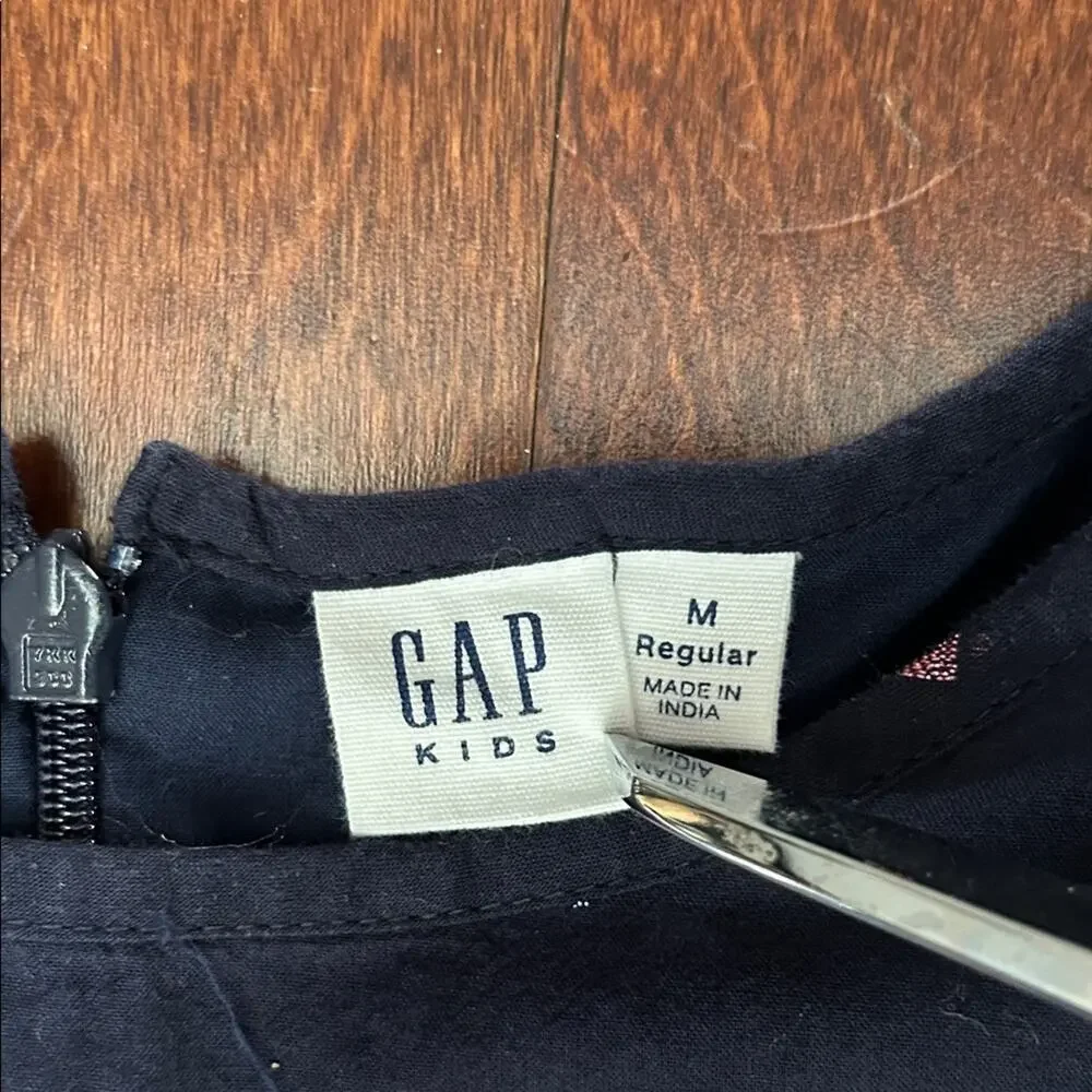 GAP Kid’s Navy Long Sleeve Dress with Colorful Metallic Accents, Size Medium